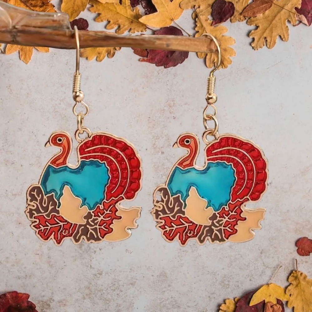 Get into the Thanksgiving spirit with Retro Enamel Turkey Earrings